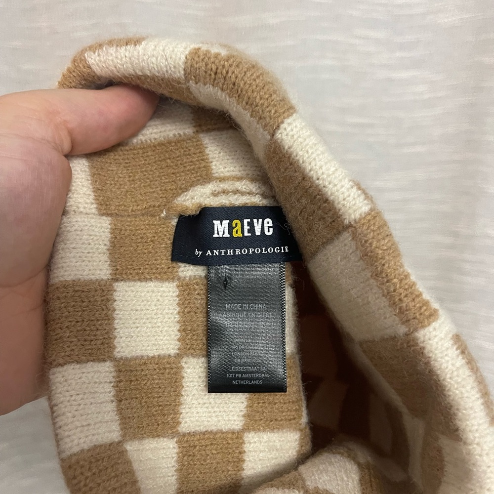 Checkered Tan and Cream Anthropologie Beanie - Picture 3 of 3